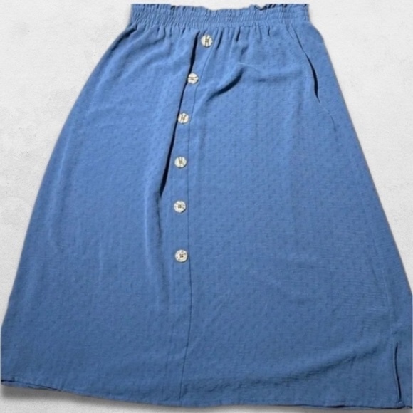 Soho Apparel Blue Button-Up Elasticized Waistband Midi Skirt Women's Large - Picture 1 of 5